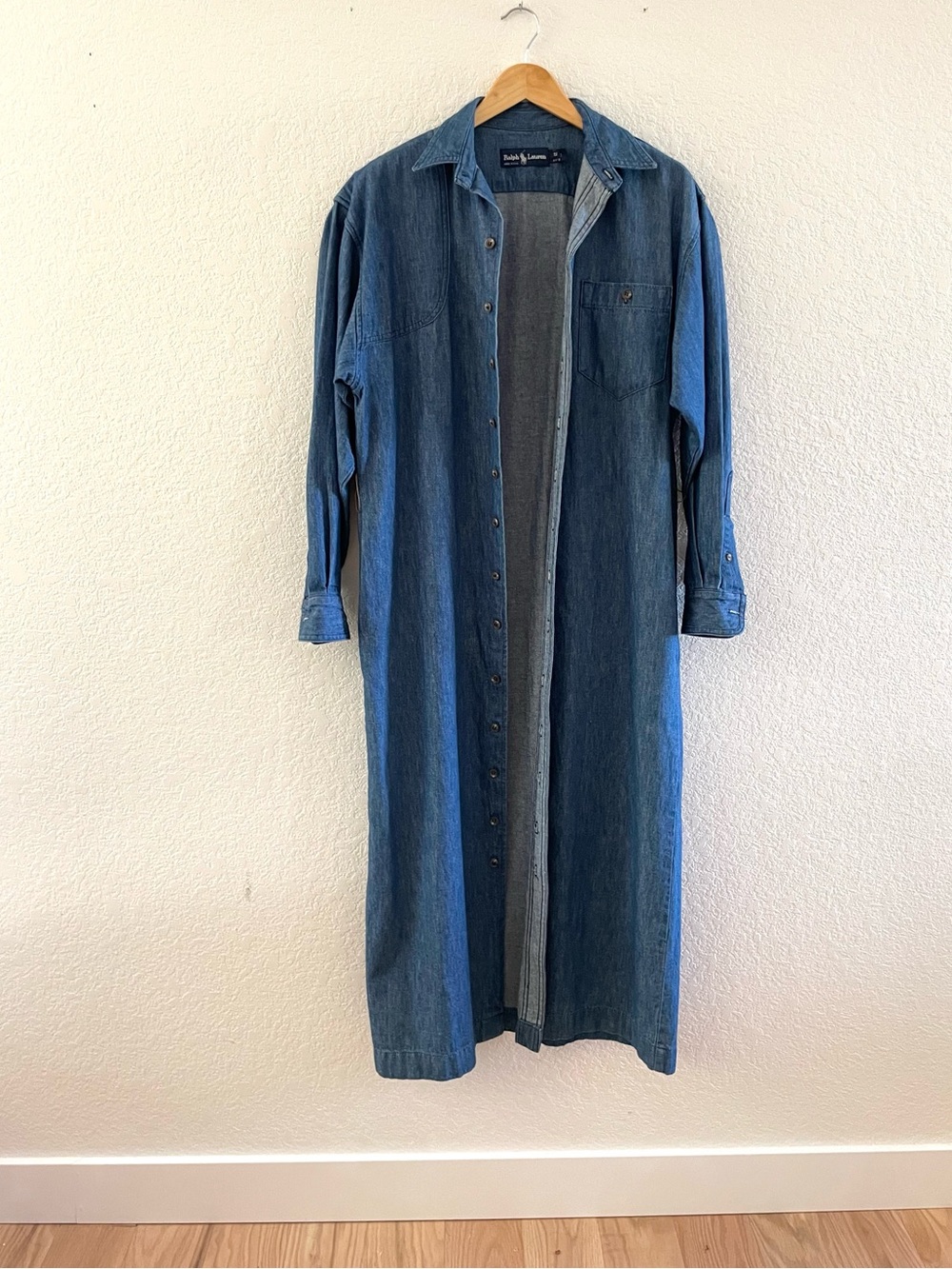 Ralph Lauren Denim Midi Shirt Dress Duster in Indigo Blue Vintage 70s 80s - Picture 3 of 13